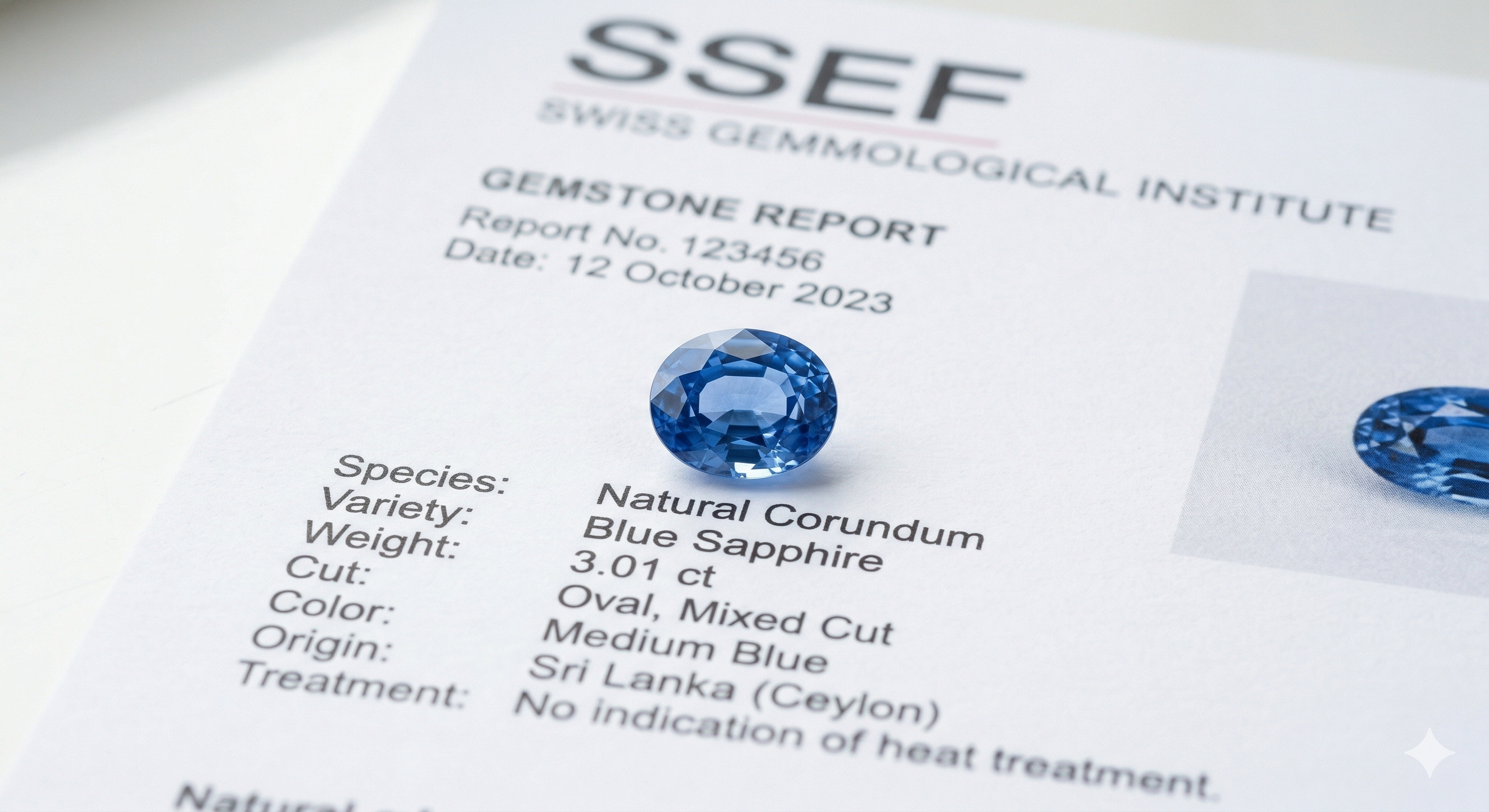 Oval-cut royal blue sapphire on a dark background with directional lighting highlighting saturated color and facet reflections.